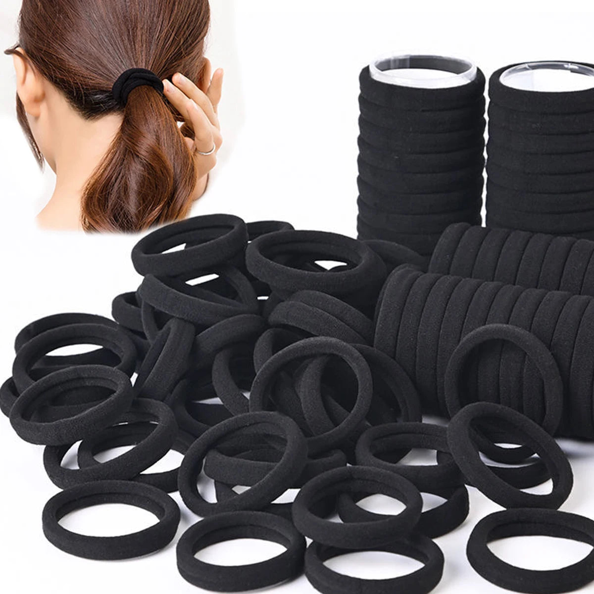 Unleash Your Style with 50/100PCS High Elastic Black Hair Bands!