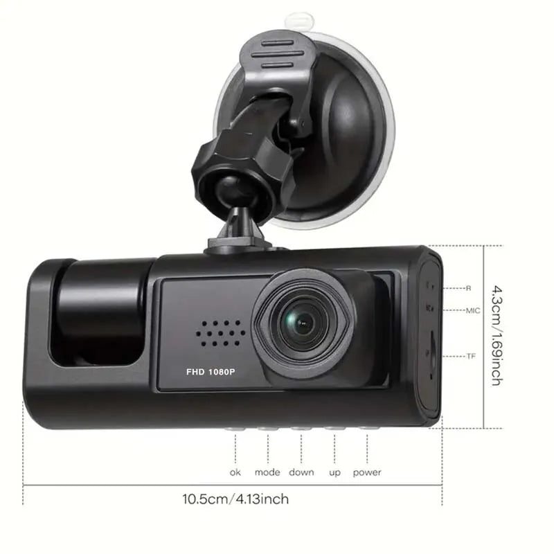 Stay Safe Day and Night: Dash Cam with IR Night Vision and Triple Camera Setup!